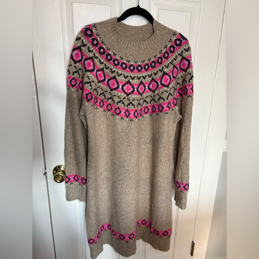 LOFT Tan Fair Isle Sweater Dress – Size XL – Cozy Winter Style - Picture 2 of 10